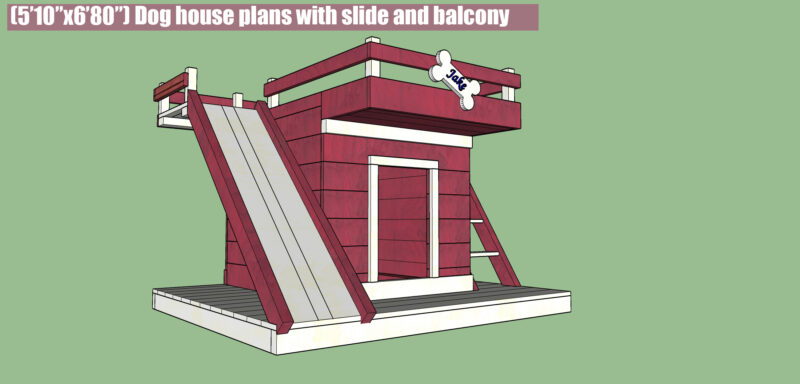 Dog house with slide and balcony